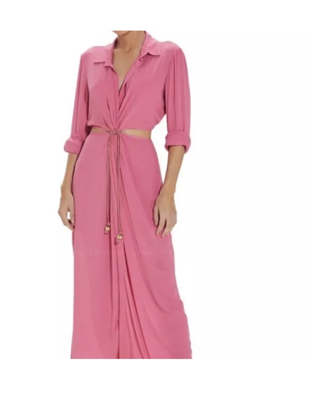 Pink Maxi Tie-Front Shirt Dress